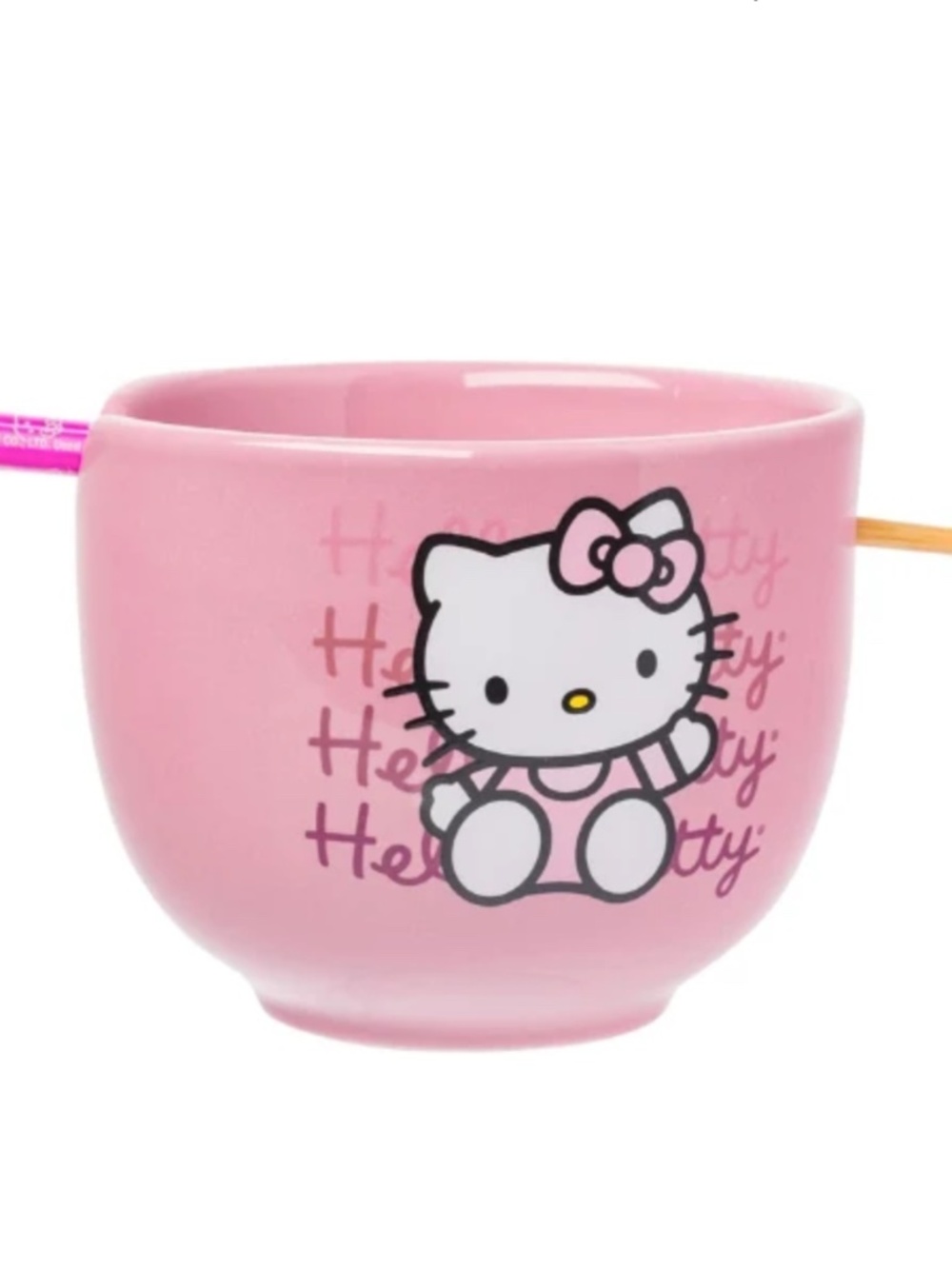 Hello Kitty Gradient 20oz Pink Ceramic Ramen Bowl with Chopsticks